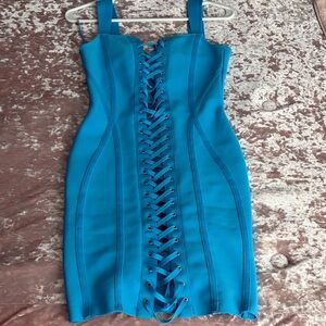 Chic Lace-Up Midi Dress in Vibrant Blue